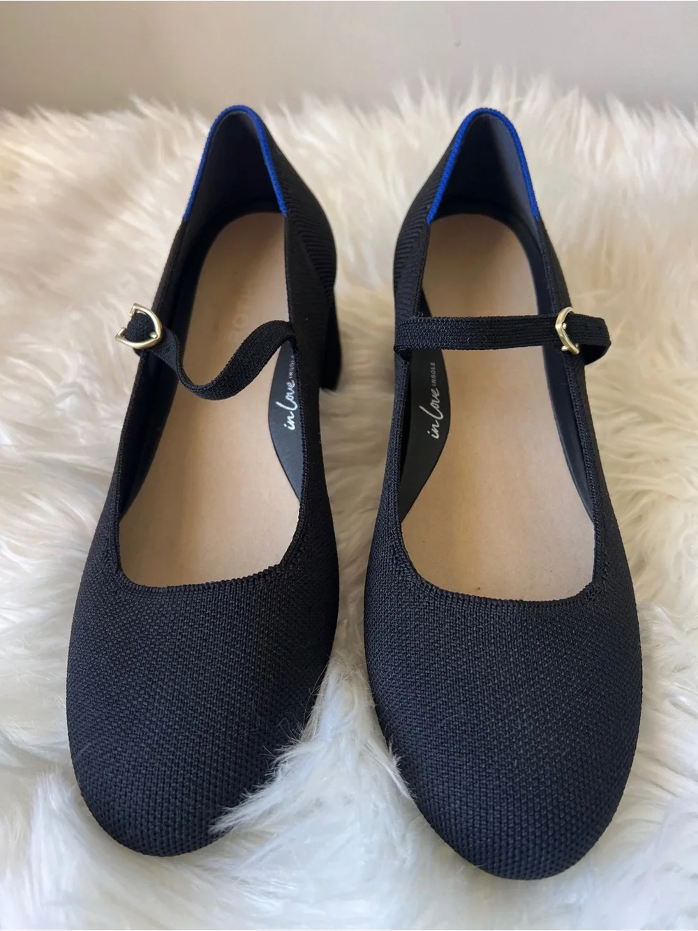 Rothy's Black Mary Jane Block Heel with Silver Buckle